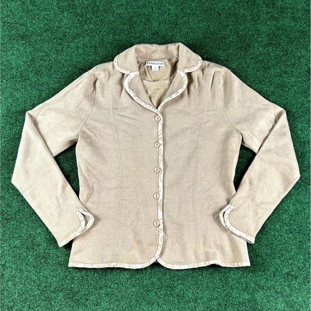 Pendleton Brown Silk Button Up Blazer with T-Shirt Womens Size Medium